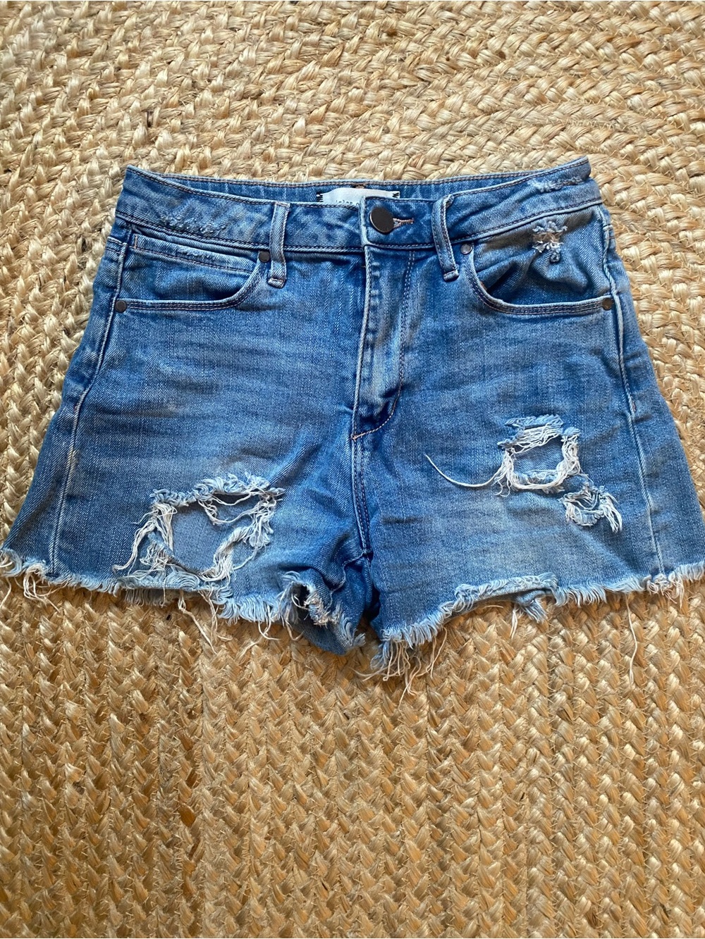 Articles Of Society Distressed Medium Blue Denim Shorts